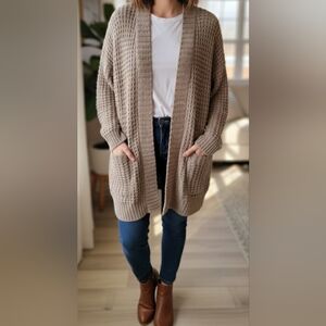 Express Long Chunky Oversized Knit Open-Front Cardigan – Size S/P– Beige